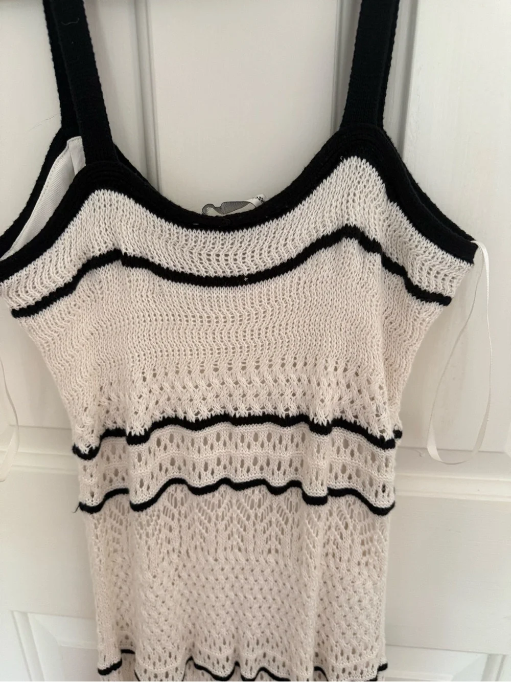 Abercrombie & Fitch Cream Crochet Maxi Dress with Black Trim
